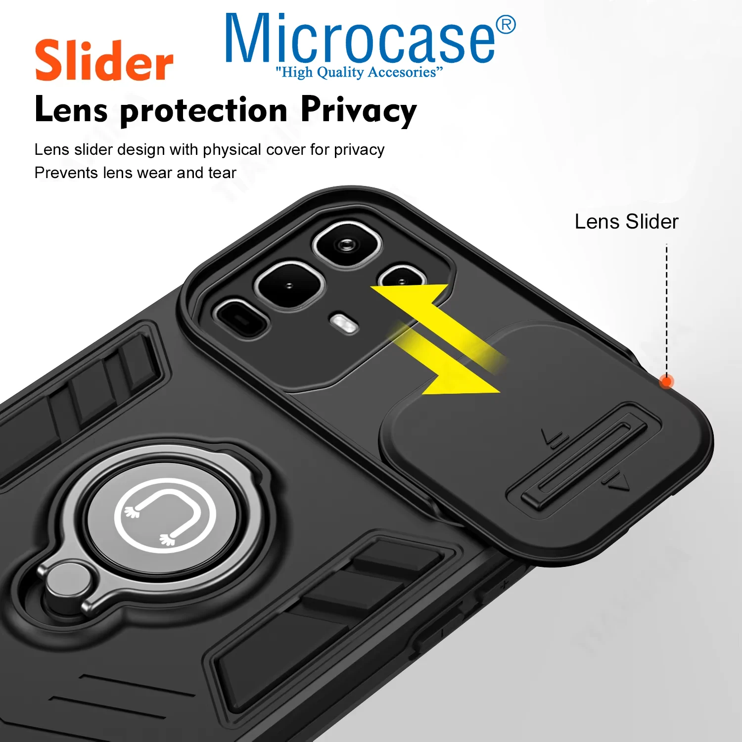 Microcase Infinix Note 50 / 50 Pro Kamera Kapaklı Yüzük Tutuculu Kılıf Al5355 Siyah