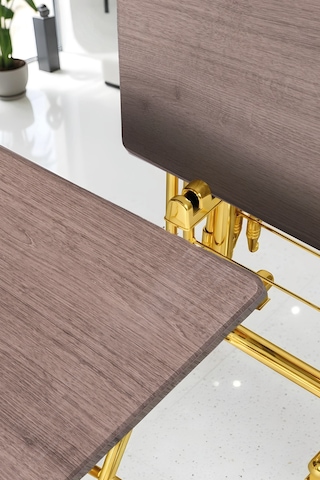 Eranş Serisi 4'lü Katlanır Mdf Mebran Ahşap Çanta Zigon Sehpa Gold Ayak Koyu Barok Desen Gold Ayak