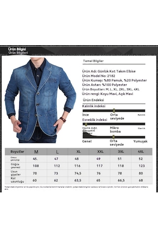 Erkek Kot Ceket, Erkek Pamuklu Kot Ceket, Dar Kesim Ceket Koyu Mavi