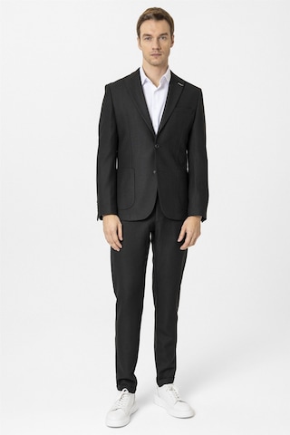 Süvari Siyah Slim Fit Desenli Sivri Yaka 6 Drop Spor Takım Elbise