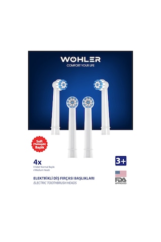 Wohler Şarjlı Ve Pilli Diş Fırçası Yedek Başlığı Oral-b Uyumlu 4 Adet Yumuşak - Çocuk Ve Yetişkin