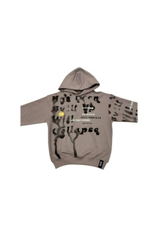 Erkek Çocuk Oversize Kalıp Kapüşonlu Batik Desenli Sweatsirt-14848 Gri