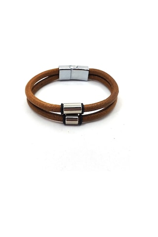 Çelik Aparatlı Mıknatıs Kilitli Deri Bileklik Taba