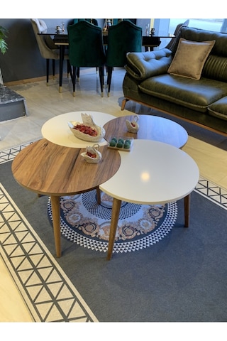 Akset Rüzgar Gülü Orta Sehpa Ve Zigon Ceviz Krem