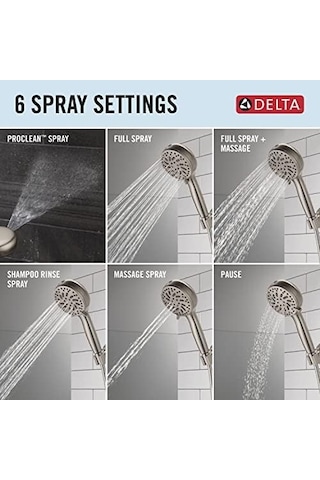 Delta Faucet Proclean Fırçalı Nikel Duş Başlığı, Elde Taşınabilir, Yüksek Basınçlı Püskürtmeli Duş Başlığı, El Duş Başlığı, 6 Püskürtme Ayarı, Spotshield Fırçalanmış Nikel 75740sn