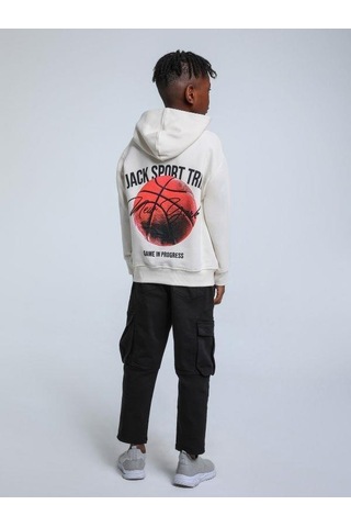 Jack Lions Erkek Çocuk Kapüşonlu Basketbol Baskılı 3 İplik Sweatshirt-14254 Krem