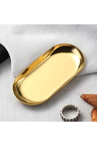 Paslanmaz Çelik Manikür Takı Saklama Tepsisi Metal Kozmetik Saklama Oval Pasta Meyve Tatlı Tepsisi Atıştırmalık Tabağı Mutfak Düzenleyici Altın
