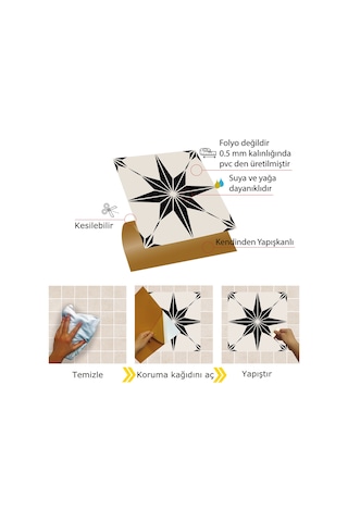 Tink KENDİNDEN YAPIŞKANLI SİYAH YILDIZ DESENLİ PVC KARO 30X30 CM