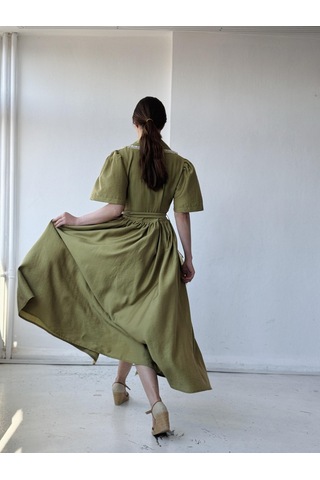 Retrobird 1950'li Yılların Tasarımı Dantelli Betty Maxi Uzun Elbise Kadın Çağla-13916 Çağla Yeşili