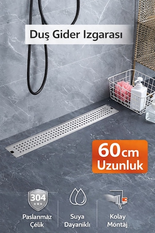 60 Cm Lineer Duş Gider Izgarası 304 Paslanmaz Çelik 5 Cm Genişlik Üst Kapak