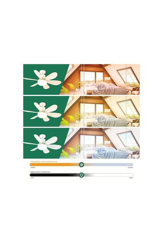 Boatshop1 Fıbrave Akıllı Led Tavan Fanı Çok Renkli 40w 52.07cm 3 Ayarlı Mod Uzaktan Kumanda Sessiz Çalışma E27 Taban Beyaz Yeşil Işık Göstergesi