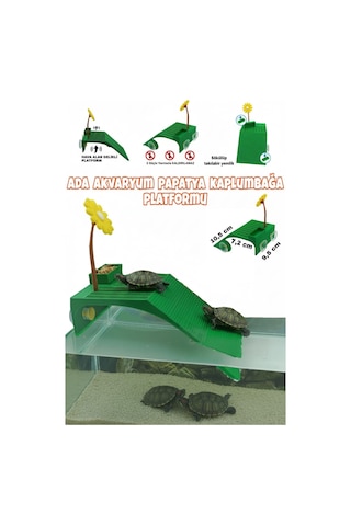 Ada Akvaryum Papatya Su Kaplumbağası Rampalı Dinlenme Platformu Yemlikli
