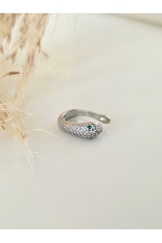 Minimal Yılan Model Zirkon Taşlı Kıkırdak Cuff Gümüş Renk Küpe Silver
