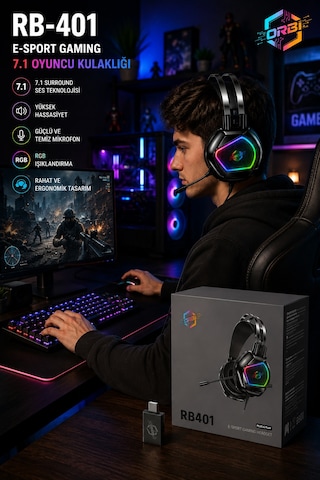 Rb401 Rgb Aydınlatmalı Mikrofonlu Gaming Oyuncu Kulaklığı Type-c Otg İle Usb 7.1