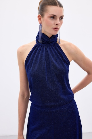Sateen Kolsuz Parlak Bluz - Sax Mavi-136644 Saks Mavi