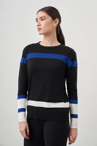 Mizalle Blok Renkli Rayon Siyah/mavi Bluz