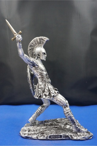 Roma Askeri Hector Mitolojik Tasarım Ev Ofis Dekoratif Hediyelik Aksesuar 19 Cm Gümüş