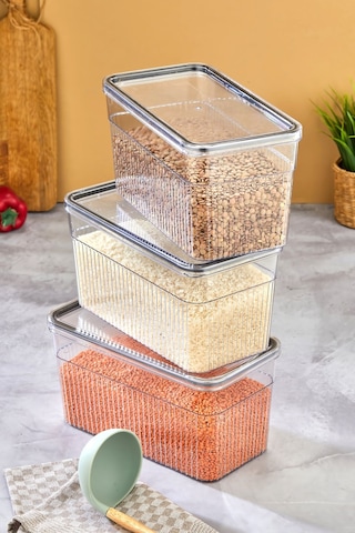 3 Parça Contalı Ve Sızdırmaz Kapaklı Saklama Kabı Seti Buzdolabı Ve Kuru Gıda Uyumlu 3x3600 Ml Şeffaf
