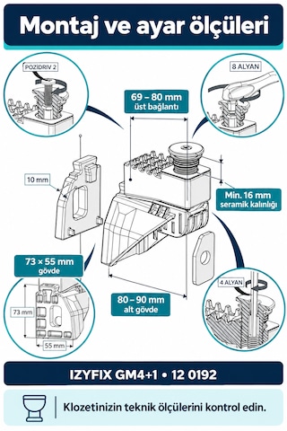 İz Yapı Izyfıx Gm4+1 Asma Klozet Gizli Montaj Seti 35 Mm Uyumlu Uzatmalı Çok Renkli