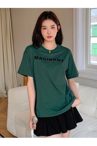 Maginary Süprem T-shirt -nefti Yeşili Baskılı Oversize Bisiklet Yaka Kısa Kol Tişört Nefti Yeşili