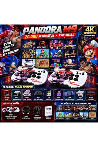 Schitec 4k Arcade Oyun Konsolu Pandora 20000 Retro Oyunlu 2 Oyuncu Joystick M9