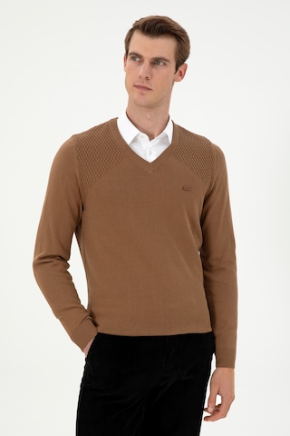 U.S. Polo Assn. Erkek Slim Fit V Yaka Haki Melanj Kazak 50297063-VR125