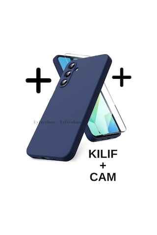 Samsung Galaxy Uyumlu A36 5g Kılıf Renkli Yumuşak Silikon Kapak Ekran Koruyucu Cam 9h Temperli -lacivert Lacivert