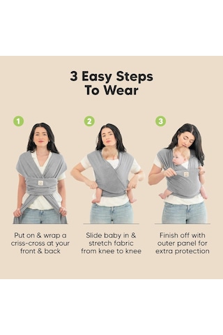 Keababies Bebek Taşıyıcısı, Nefes Alabilir, Ergonomik ve Eller Serbest Sarma Taşıyıcı Portbebe Gri Tek Ebat