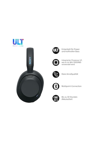 Sony Ult Wear - Gürültü Engelleme Özelliğine Sahip Kablosuz Kulaklıklar, Ult Güçlü Ses, Üstün Derin Bas, Wh-1000xm5 İle Aynı İşlemci, Net Aramalar, 30 Saatlik Pil Ömrü, İos Ve Android - Siyah