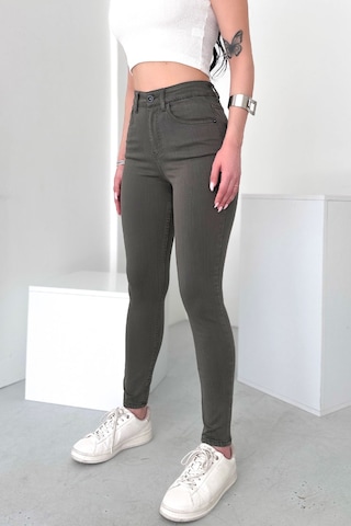 HLT Jeans Kadın Açık Haki Süper Skinny Fit Esnek Likralı Yüksek Bel Jean Kot Pantolon Jennie-2009 Açık Haki