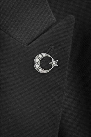 925 Ayar Gümüş Zirkon Taşlı Ayyıldız Rozet