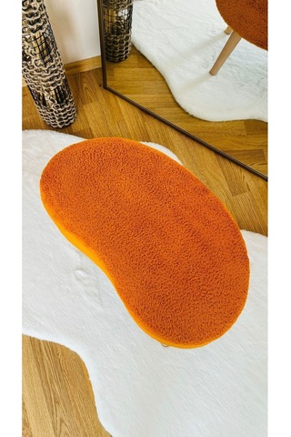 Fasulye Model Ahşap Ayaklı Teddy Kumaş Dekoratif Puf Bench Tarçın