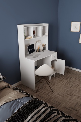 Df09107 Çekmeceli Kapaklı Kitaplıklı Çalışma Masası Beyaz