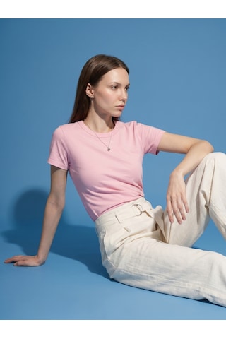 Dilvin 32779 Bisiklet Yaka T-shirt-toz Pembe
