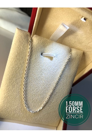 Erkek Kadın Gümüş Kolye - 1.5mm Forse Model 925 Ayar Unisex Işıklı Kutuda Sevgiliye Eşe Kolye Zincir
