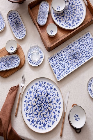 Kütahya Porselen Nordic Dg-859 28 Parça 6 Kişilik Bone Kahvaltı Takımı Mavi - Beyaz