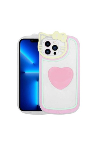 Apple Uyumlu iPhone 12 Pro Max Kılıf Kedi Figürlü Transparan Pop Soketli Zore Ritmik Kapak Pembe