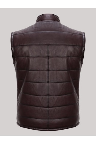 Hakiki Deri Işlemeli Cepli Erkek Yelek Kahverengi Kahverengi