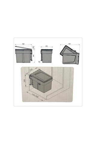 Metali Dolap İçi Çöp Kovası Antrasit 15 Lt