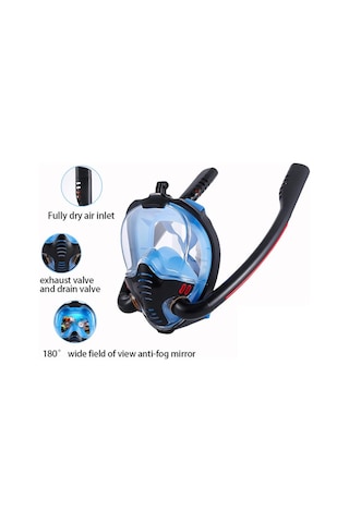 Siyah - Siyah Şnorkel Maskesi Çift Tüp Silikon Tam Kuru Dalış Maskesi Yetişkinler Yüzme Maskesi Dalış Gözlüğü Müstakil Sualtı Solunum Cihazı L - Xl Siyah