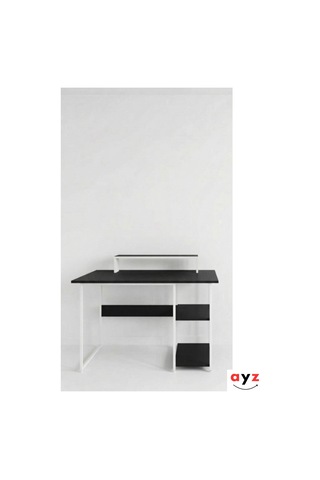 Ayz Vienna 2 Raflı Metal Ayak Çalışma Masası Laptop Masası Bilgisayar Masası 60x120cm Beyaz - Siyah