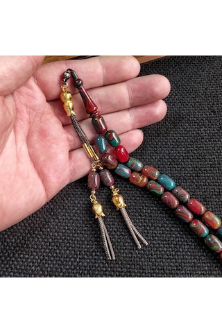 7x11 mm Renk Cümbüşü Ateşi Kehribar İsme Özel Tesbih
