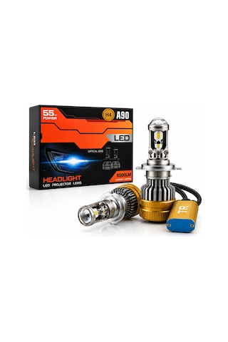 H4 A90 Led Xenon 55w 8200lm Optik Lensli 6500k Beyaz Işık Far Ampulü