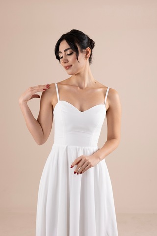 Berissima Bride Kalp Yaka Şifon Askılı Nikah & Dış Çekim Elbisesi Kırık Beyaz Kırık Beyaz