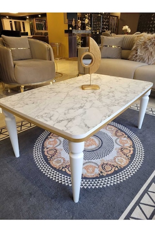 Akset Orta Sehpa Lüx Beyaz Mermer Gold