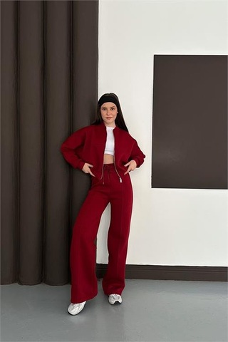 Neşeli Butik Kadın Fermuarlı 3 İplik Eşofman Takımı Nbesf01 Bordo