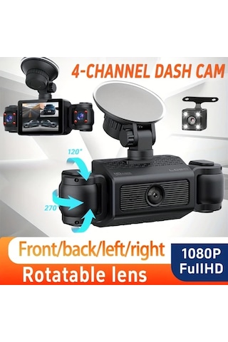 Xuweiwei 2025 Yeni 4 Lensli Dash Cam 1080p Yüksek Çözünürlüklü Mini Kamera Gece Görüşlü Geniş Açılı Araç Güvenlik Monitörü