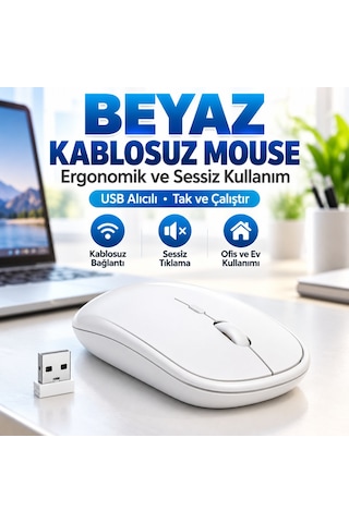 Bezos Beyaz Renkli Ergonomik Sessiz Kablosuz Mouse Usb Alıcılı, Ofis Ve Oyun İçin Konforlu Bilgisayar Faresi Ms6310 Krt
