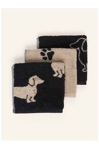 3'lü Seft Takımı 30x30 Cm %100 Pamuk Frotte Kurutucu Uyumlu Desenli Siyah - Bej