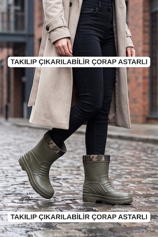 Rainguard Takılıp Çıkarılabilir Çorap Astarlı Kamuflaj Detaylı Kısa Yağmur Çizmesi Yeşil